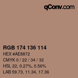 Color code: RGB 174 136 114 | qconv.com