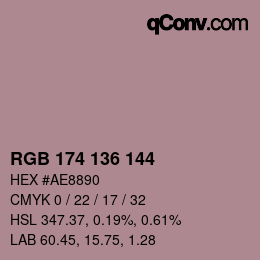 Color code: RGB 174 136 144 | qconv.com