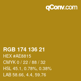 Color code: RGB 174 136 21 | qconv.com