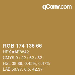 Color code: RGB 174 136 66 | qconv.com