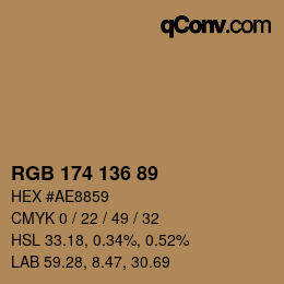Color code: RGB 174 136 89 | qconv.com