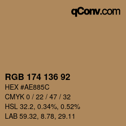 Color code: RGB 174 136 92 | qconv.com