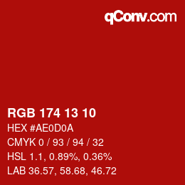 颜色代码: RGB 174 13 10 | qconv.com