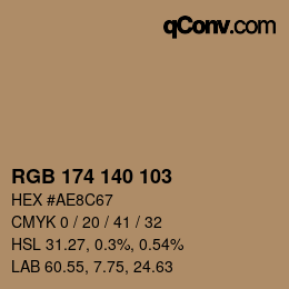 Color code: RGB 174 140 103 | qconv.com