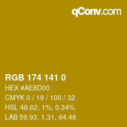 Color code: RGB 174 141 0 | qconv.com