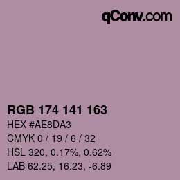 Color code: RGB 174 141 163 | qconv.com