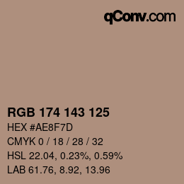 Color code: RGB 174 143 125 | qconv.com