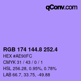 カラーコード: RGB 174 144.8 252.4 | qconv.com