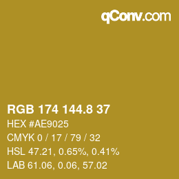 カラーコード: RGB 174 144.8 37 | qconv.com