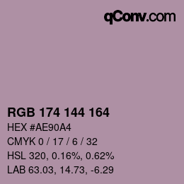 颜色代码: RGB 174 144 164 | qconv.com