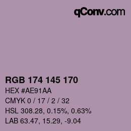 Color code: RGB 174 145 170 | qconv.com