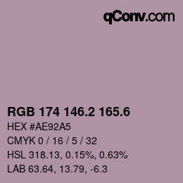 カラーコード: RGB 174 146.2 165.6 | qconv.com