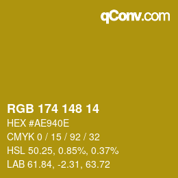 カラーコード: RGB 174 148 14 | qconv.com