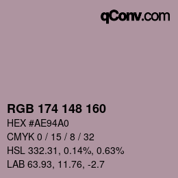 Color code: RGB 174 148 160 | qconv.com