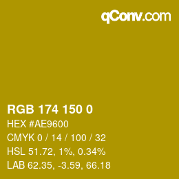 颜色代码: RGB 174 150 0 | qconv.com