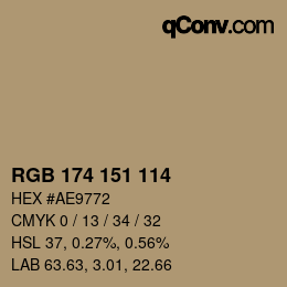 Color code: RGB 174 151 114 | qconv.com
