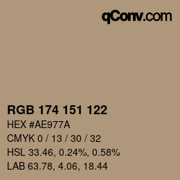 颜色代码: RGB 174 151 122 | qconv.com