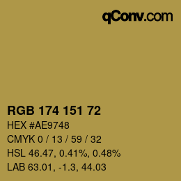 Color code: RGB 174 151 72 | qconv.com