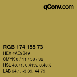 颜色代码: RGB 174 155 73 | qconv.com