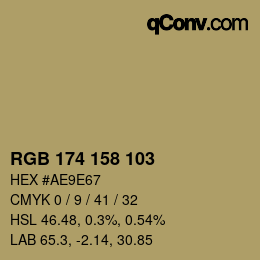 Color code: RGB 174 158 103 | qconv.com