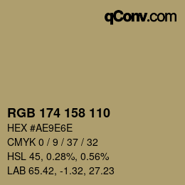 Color code: RGB 174 158 110 | qconv.com