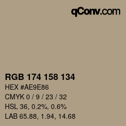 Color code: RGB 174 158 134 | qconv.com