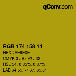 Color code: RGB 174 158 14 | qconv.com