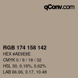 Color code: RGB 174 158 142 | qconv.com