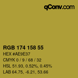 Color code: RGB 174 158 55 | qconv.com