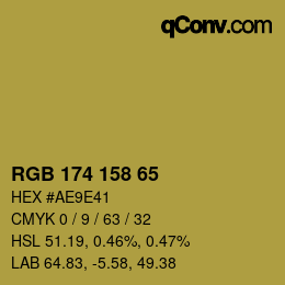 カラーコード: RGB 174 158 65 | qconv.com