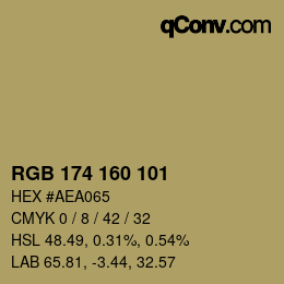 Color code: RGB 174 160 101 | qconv.com