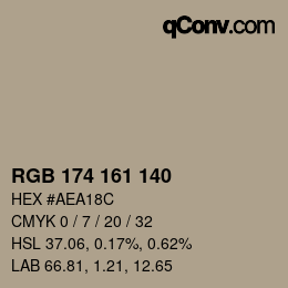 カラーコード: RGB 174 161 140 | qconv.com