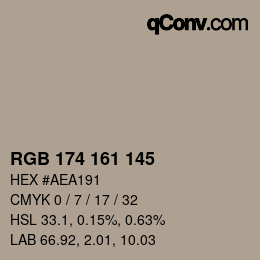 Color code: RGB 174 161 145 | qconv.com