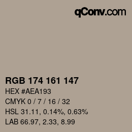 Color code: RGB 174 161 147 | qconv.com