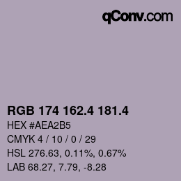 カラーコード: RGB 174 162.4 181.4 | qconv.com