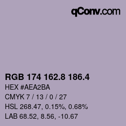 カラーコード: RGB 174 162.8 186.4 | qconv.com
