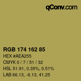 Color code: RGB 174 162 85 | qconv.com