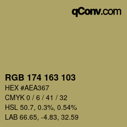 Color code: RGB 174 163 103 | qconv.com