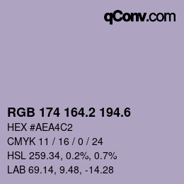 カラーコード: RGB 174 164.2 194.6 | qconv.com