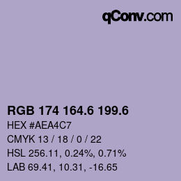 カラーコード: RGB 174 164.6 199.6 | qconv.com