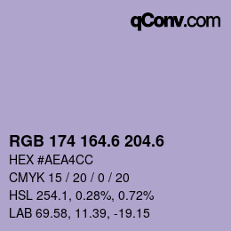 カラーコード: RGB 174 164.6 204.6 | qconv.com