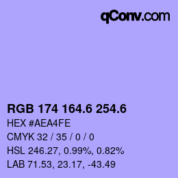 カラーコード: RGB 174 164.6 254.6 | qconv.com