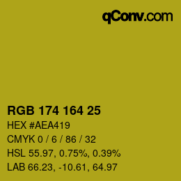 Color code: RGB 174 164 25 | qconv.com