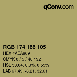 Color code: RGB 174 166 105 | qconv.com