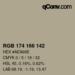 Color code: RGB 174 166 142 | qconv.com