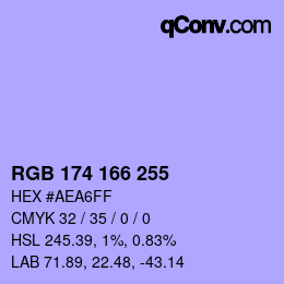 Color code: RGB 174 166 255 | qconv.com