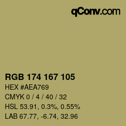 Color code: RGB 174 167 105 | qconv.com