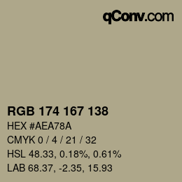 Color code: RGB 174 167 138 | qconv.com