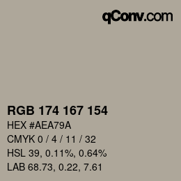 カラーコード: RGB 174 167 154 | qconv.com