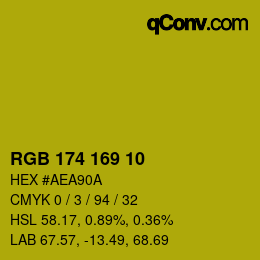 Color code: RGB 174 169 10 | qconv.com